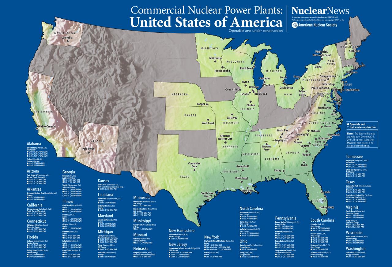 2019 Nuclear News Wall Map of United States Commercial Nuclear Power